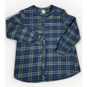 Blair Flannel Women's Large Blue Green Long Sleeve Button Down 100% Cotton